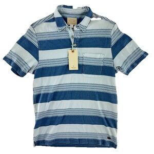 True Grit Striped Polo Shirt Mens Small Blue Cotton Distressed